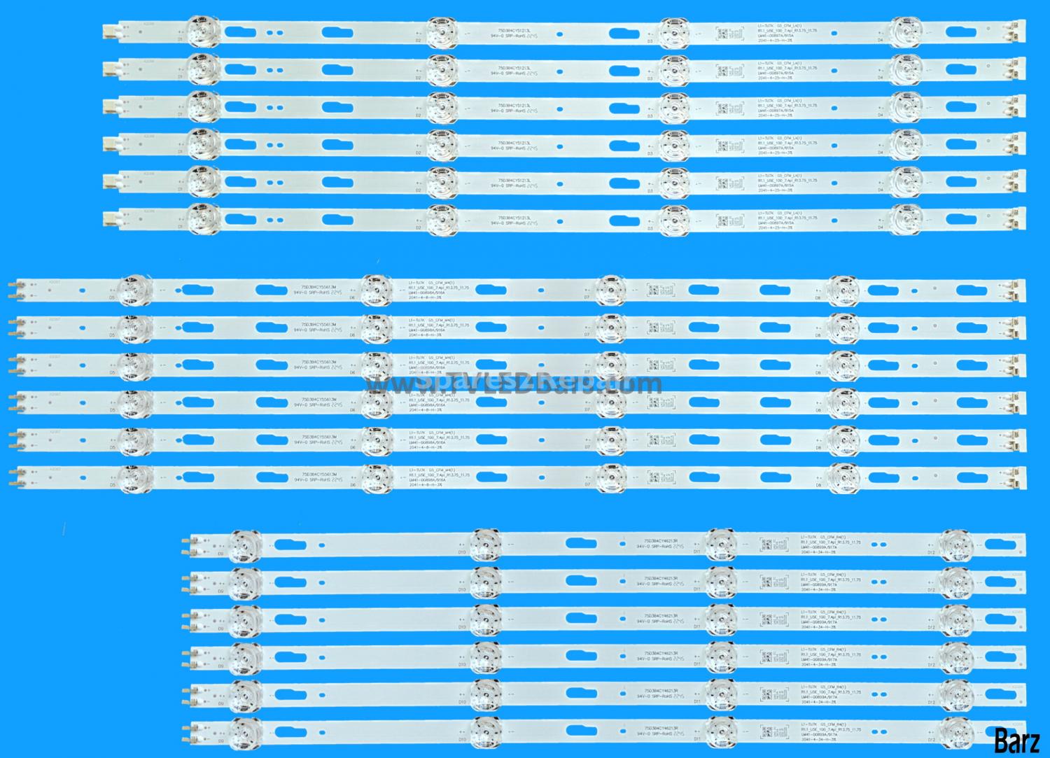 Barz LED Backlight Array Samsung UE75TU7100 UE75TU7020 UE75TU8000 BN96-50310A + BN96-50311A + BN96-50312A 75" CY-BT075HGLV4H CY-BT075HGLV3H CY-BT075HGEV1H CY-BT075HGEV4H 18pcs