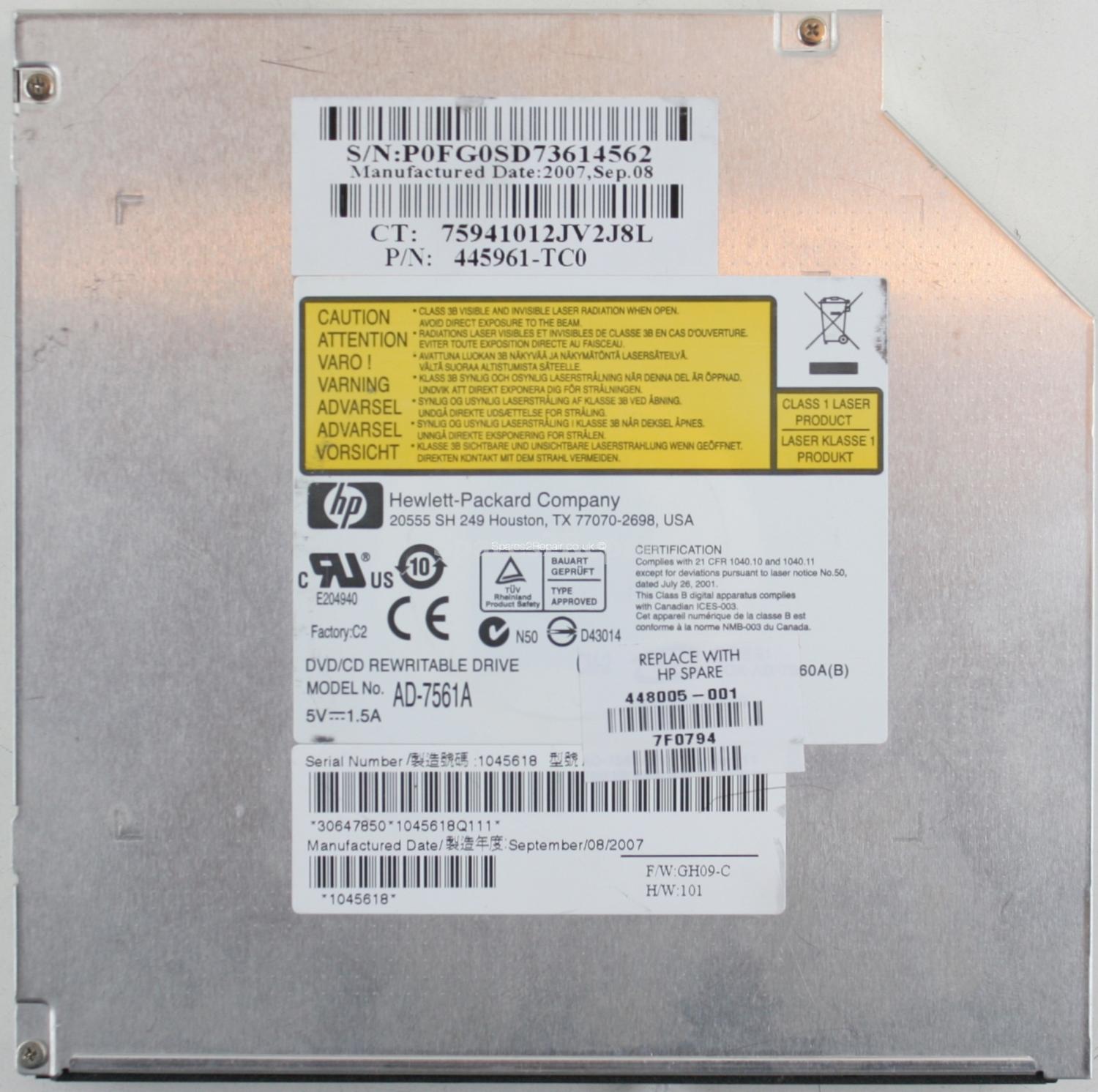Hewlett Packard - DVD-RW - AD-7561A - 445961-TC0 - PATA