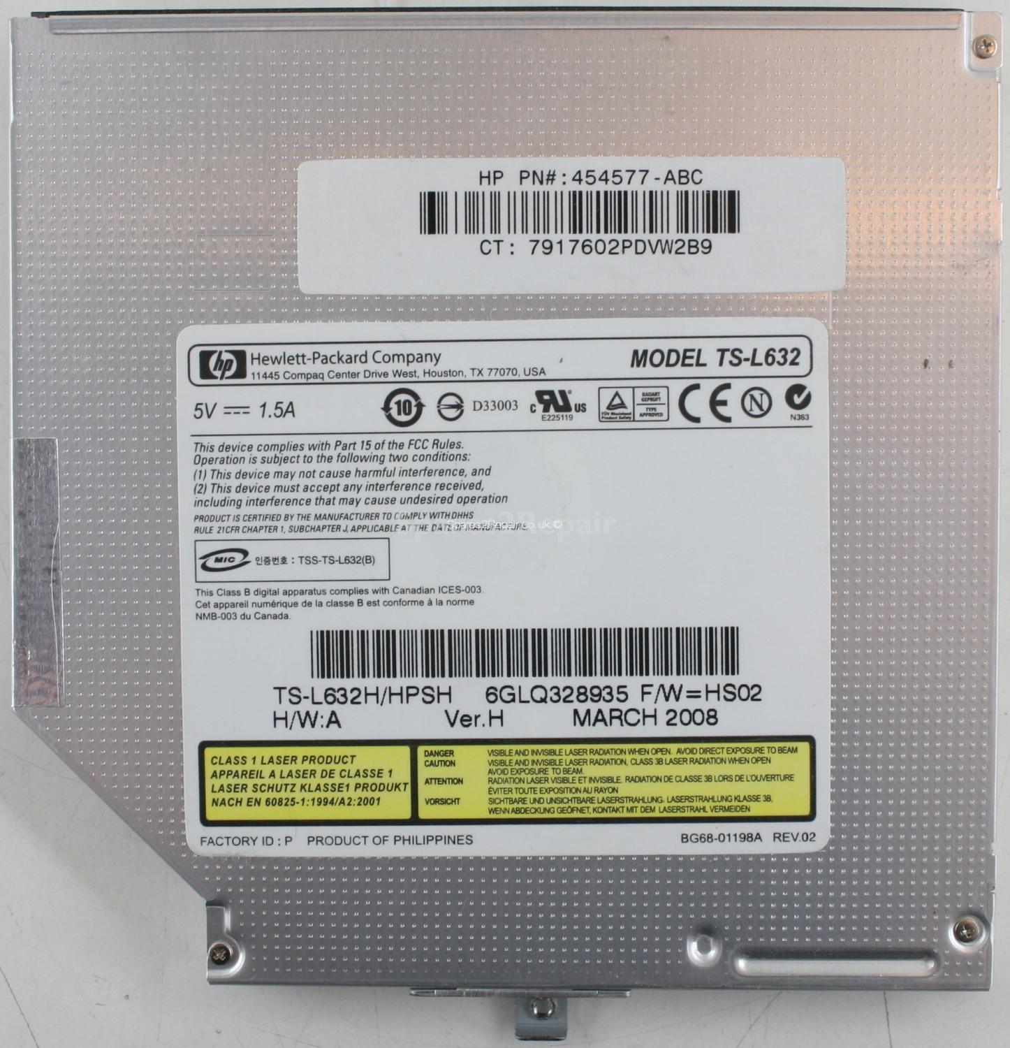 Hewlett Packard - DVD-RW - TS-L632 - TS-L632H/HPSH - Ver.H - 454557-ABC - BG68-01198A - REV.02 - PATA