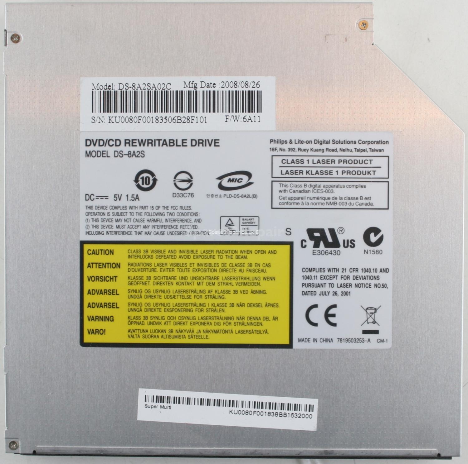 Philips and Lite-On - DVD-RW - DS-8A2S - DS-8A2SA02C - PLD-DS-8A2L(B) - PATA
