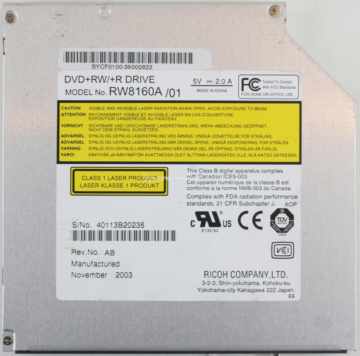 Ricoh - DVD-RW - RW8160A/01 - Rev.No. AB - PATA