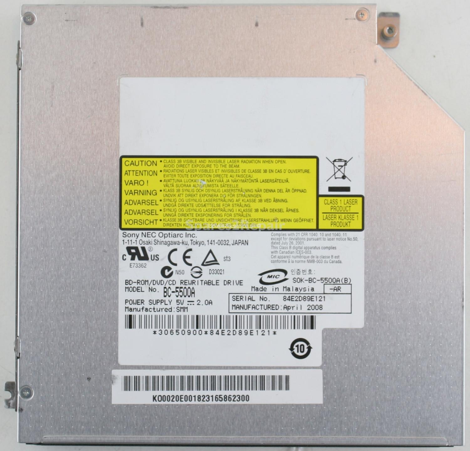 Sony NEC Optiarc Inc. - BD-ROM - BC-5500A - S0C-BC-5500A(B) - PATA